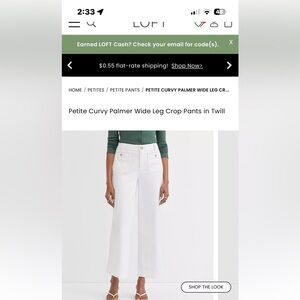 LOFT White Petite Curvy Palmer Wide-Leg Crop Pants